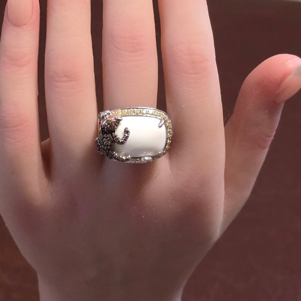 White Onyx Sterling Silver Monkey Ring - image 2